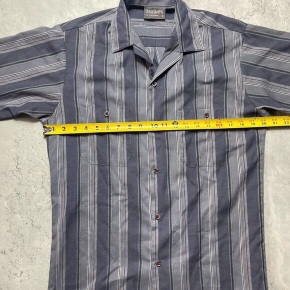 Vtg Triumph Of California Mens Small Striped Short Sleeve Button Up Shirt Gray - Picture 7 of 7